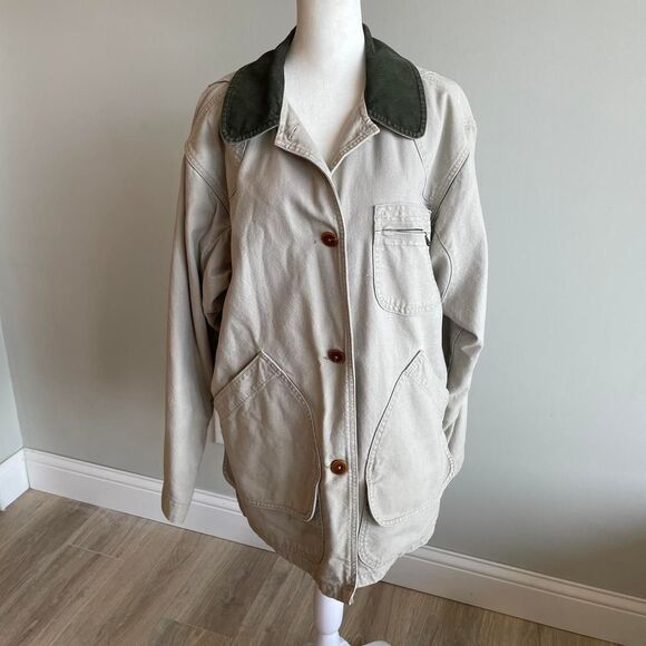 L.L. Bean Men's Large Vintage Tan Barn Jacket Corduroy Collar Chore Coat READ - Picture 2 of 8